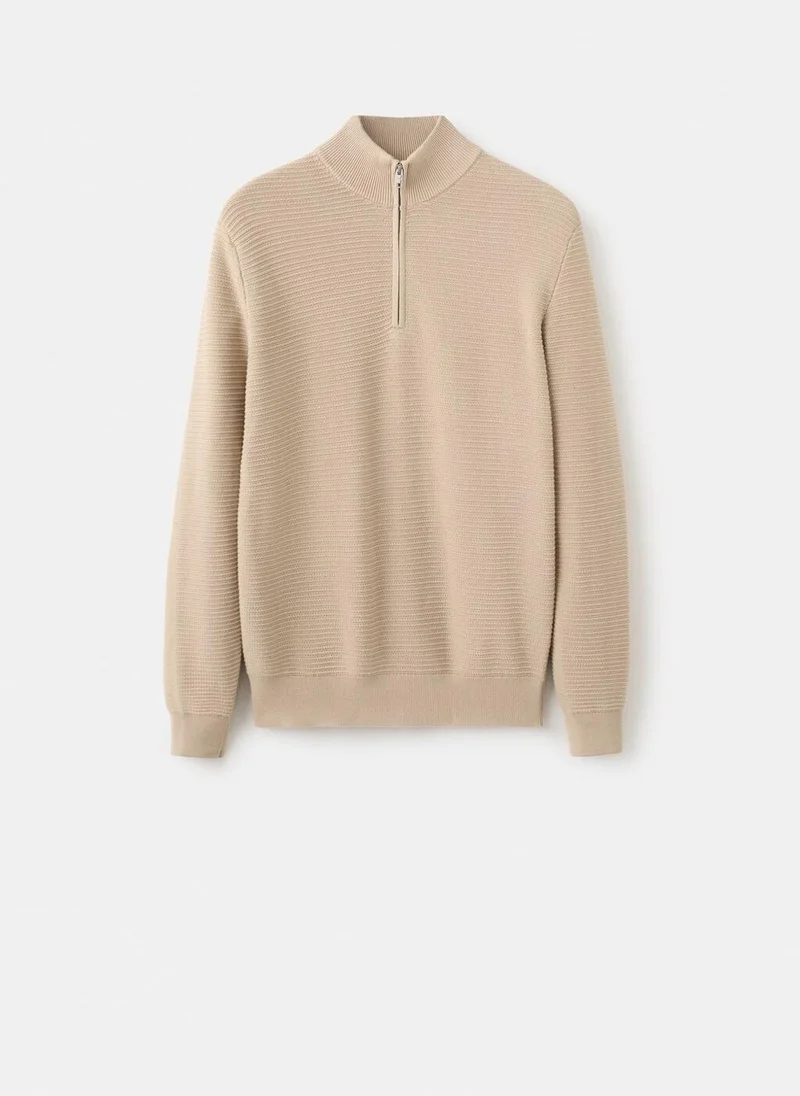 Mango Man  Cotton sweater with neck zip for Men | Best Price UAE